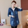 882 # real shot 2017 spring and autumn new Korean denim jacket female mid section hooded big size women's jacket