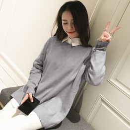 2216 Korean fashion simple color loose large knitted sweater