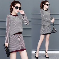 9210 stripes long sleeve sweater with A-line skirt