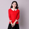 8066 sweet lace sleeves solid color lapel sweater