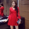 6016 elegant fashion ladies trumpet sleeves V-neck lace dress