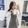 6807 stripes strap V collar dress with temperament long sleeves shirt