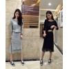 8919 autumn and winter Korean version bead knitting long splicing package hip skirt two sets dress