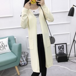 8004 autumn and winter pure color pocket loose cardigan sweater coat