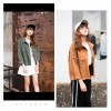 8651Korean fashion letter printed flash collar loose long sleeve jacket