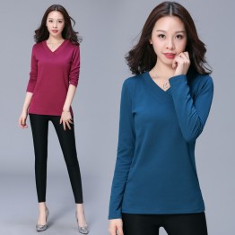 Autumn Korean version of loose jacket women v collar cotton casual bottoming shirt open long sleeves female t-shirt