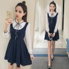 5576 fake two piece casual long sleeve pleated dress