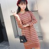 849 Korean slim pocket stripes knitting dress