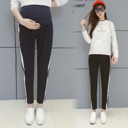 2078 leisure side white strip pregnant women sports nine pants