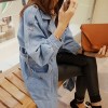 909 Korean fashion windbreaker loose large size tie waist knee long denim jacket