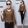 1747 2017 spring and autumn new lace bottoming shirt women's long-sleeved hollow mesh yarn shirt