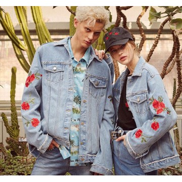 1767 back embroidery embroidered rose rivet denim jacket