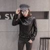 6111 leather women short motorcycle slim women's jacket