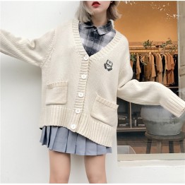 Real school college wind Korean version of the school wind loose sweater sweater jacket cardigan