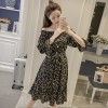 7215 boat neck floral chiffon dress