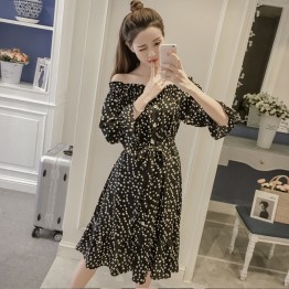 7215 boat neck floral chiffon dress