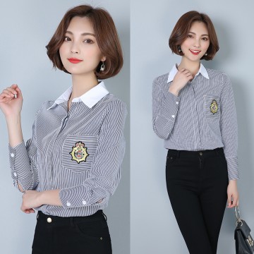 Spring new Korean fashion loose thin vertical striped shirt