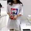 5228 # real shot South Korea ulzzang Hong Kong style fun printing hole in the long paragraph TEE female