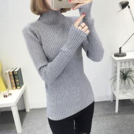 8081 # autumn and winter new Slim was thin high collar collar sweater female Korean long-sleeved wild base sweater