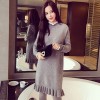 1670 plus size pearls round neck knitting sweater dress