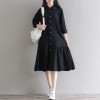 8257 # Russian Accordion retro bowknot collar cotton and linen dress