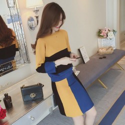 5023 Autumn color matching loose stripes sweater with skirt two pieces