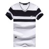 New summer new striped cotton stitching Slim short-sleeved V-neck men's T-shirt 2333
