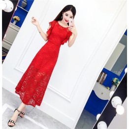 9175 ladies sexy halter transparent lace long fish tail dress