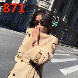 Firelady Turkey fur coat coat long coat wind suit Khaki Sheep Shear Sheep Lamb Fur coat