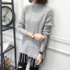 8095 loose semi-high collar tassel hem long sweater