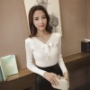 851 # 2017 Autumn new solid color Slim was thin V-neck long-sleeved sweater shirt