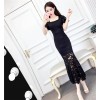 9173 fashion ladies temperament trumpet sleeves fish tail dress