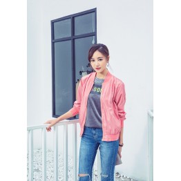 3640 Korea fashion autumn metal feel personalized cuff zipper pocket long sleeve stand collar baseball jacket