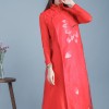 3386 national style collar long sleeves printing linen robe