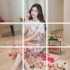 6088 new pastoral wind floral flower leaf side harness chiffon dress and short sleeve T-shirt two-piece