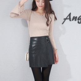 583 high waist Black leather half skirt