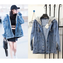 8694  oversize hooded lovers men and women denim jacket