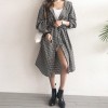 622 Spot Plaid Drawstring Belt Hooded Long Shirt