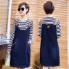 171-1 large size women spring new two-piece stripes t-shirt and denim dress