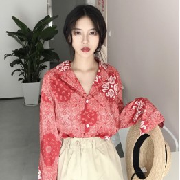 564 Korean Chic Retro Temperament Chiffon Long Sleeve Shirt