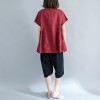 Large size women flax art simple waist shrink loose loose casual bat bat shirt 8791 #