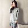 1669 new large size round collar hair ball lace splicing fake two piece knitted dress