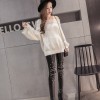 6116 Pearls rivets rhinestone lace splicing leather pants wool lining leggings