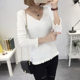 8075 Korean V-neck women's sexy slim sweater