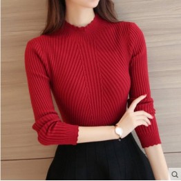 907 Korean women's lotus leaf slim long sleeve bottom sweater