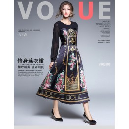 3306 new retro palace printing transparent long-sleeved dress