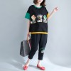 Large size women thin cotton comfortable cartoon printing spell color leisure loose T-shirt 8797#