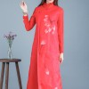 3386 national style collar long sleeves printing linen robe