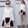 1747 2017 spring and autumn new lace bottoming shirt women's long-sleeved hollow mesh yarn shirt