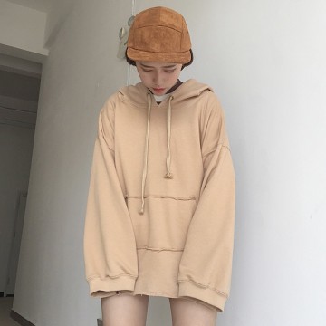 171 simple color loose hooded sweatshirt